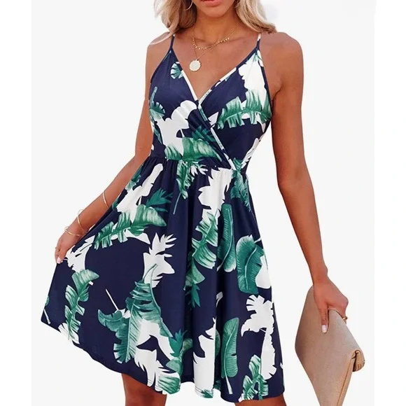 VotePretty Womens V-Neck Spaghetti Strap Tropical Swing Dress Size Large NWT - Picture 8 of 8